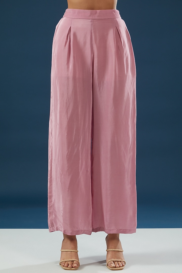Pale Pink Crepe & Georgette Printed Kurta Set by NIRRAAMYAA at Pernia's Pop Up Shop