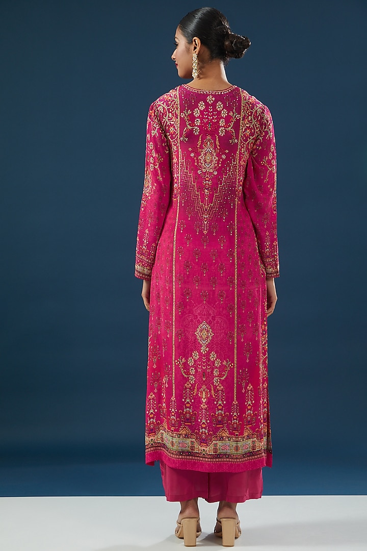 Fuchsia Crepe & Georgette Printed Kurta Set by NIRRAAMYAA at Pernia's Pop Up Shop