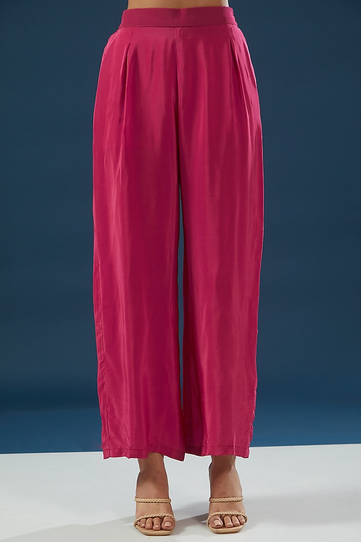 Fuchsia Crepe & Georgette Printed Kurta Set by NIRRAAMYAA at Pernia's Pop Up Shop