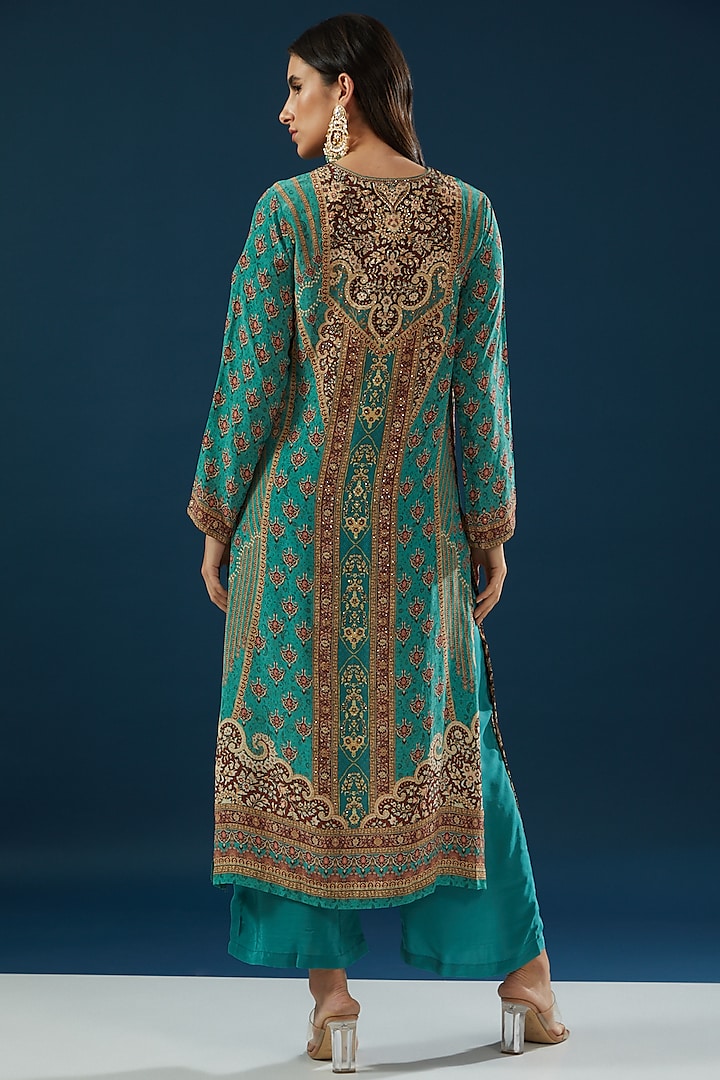Blue Crepe & Georgette Printed Kurta Set by NIRRAAMYAA at Pernia's Pop Up Shop