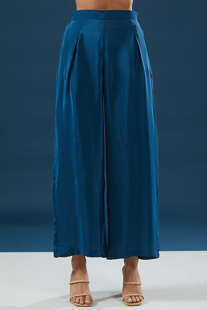 Dark Blue Crepe & Georgette Printed Kurta Set by NIRRAAMYAA at Pernia's Pop Up Shop