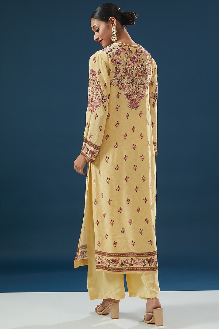 Lime Yellow Crepe & Georgette Printed Kurta Set by NIRRAAMYAA at Pernia's Pop Up Shop