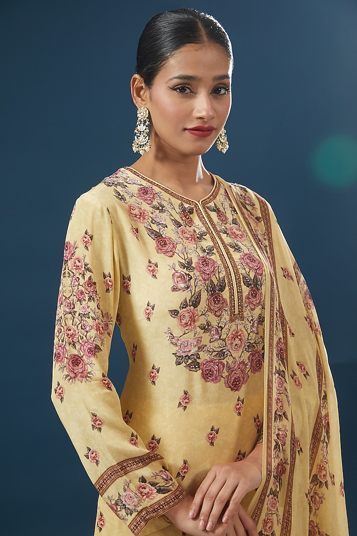 Lime Yellow Crepe & Georgette Printed Kurta Set by NIRRAAMYAA at Pernia's Pop Up Shop