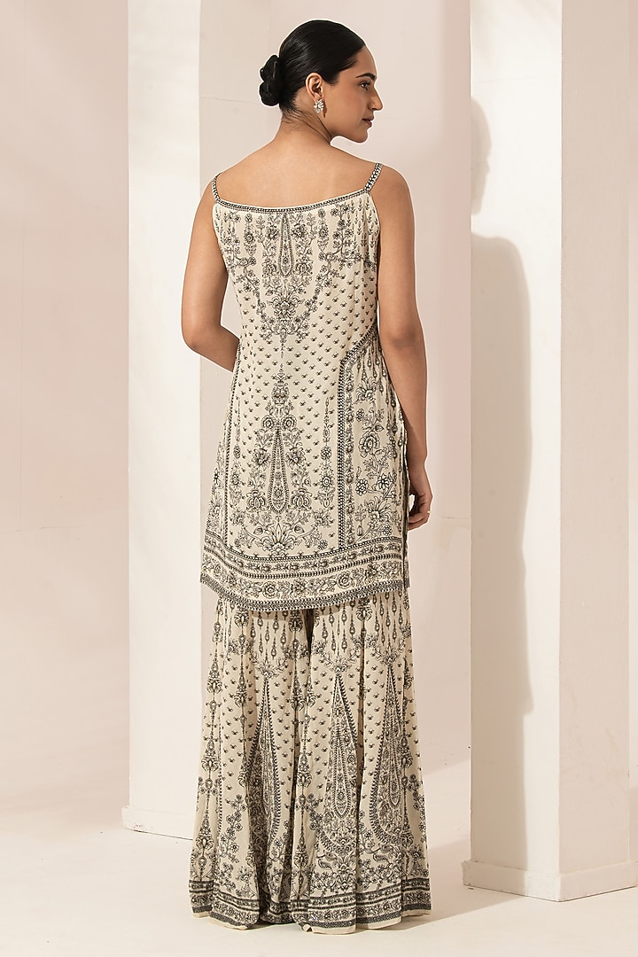 Ivory Bemberg Crepe Digital Printed Party Wear Sharara Set by NIRRAAMYAA at Pernia's Pop Up Shop