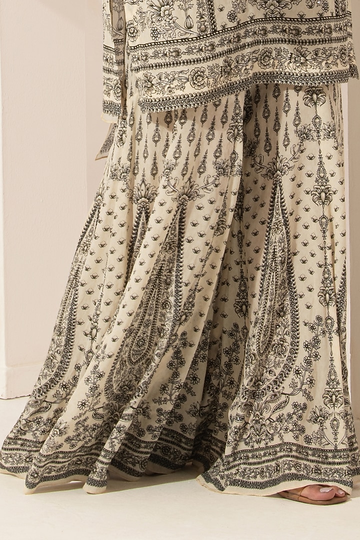 Ivory Bemberg Crepe Digital Printed Party Wear Sharara Set by NIRRAAMYAA at Pernia's Pop Up Shop
