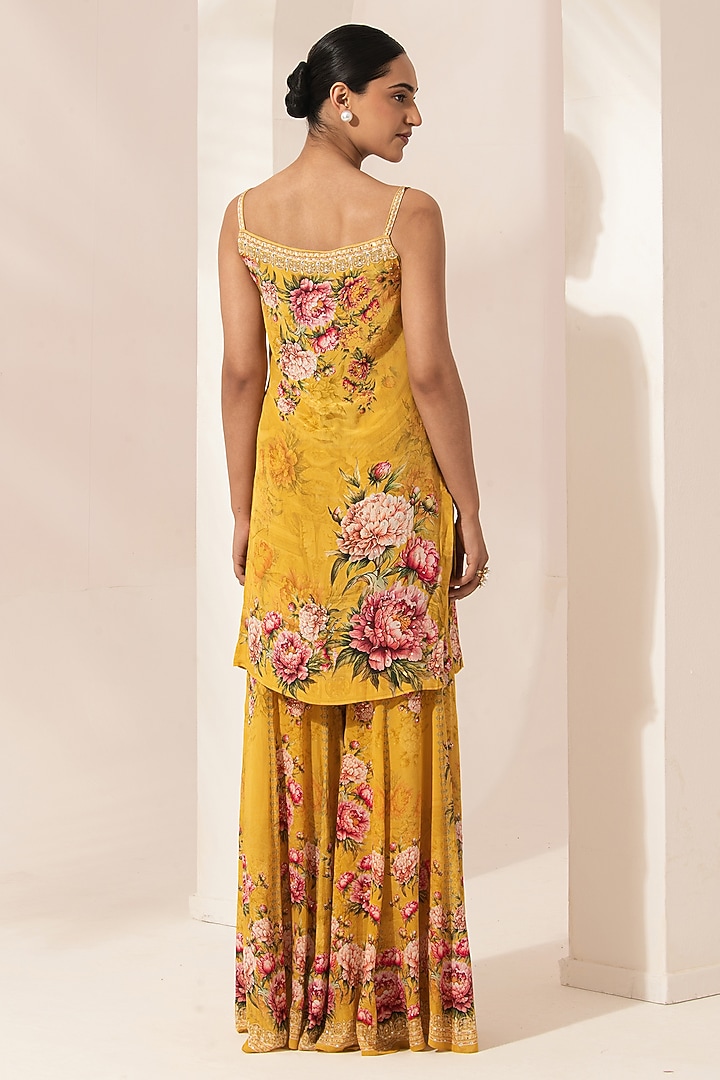 Mustard Bemberg Crepe Digital Printed Party Wear Sharara Set by NIRRAAMYAA at Pernia's Pop Up Shop