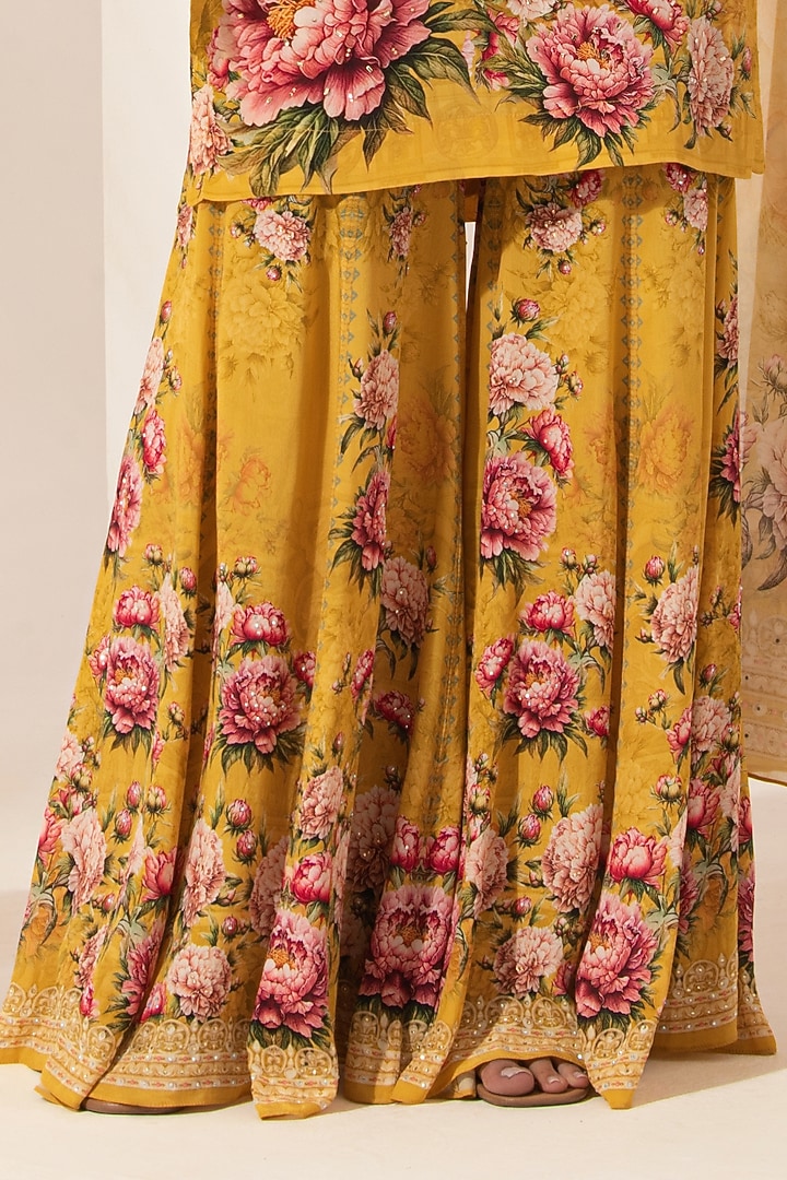 Mustard Bemberg Crepe Digital Printed Party Wear Sharara Set by NIRRAAMYAA at Pernia's Pop Up Shop