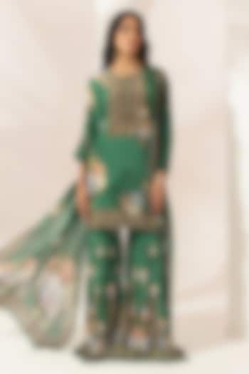 Green Bemberg Crepe Digital Printed Party Wear Sharara Set by NIRRAAMYAA at Pernia's Pop Up Shop