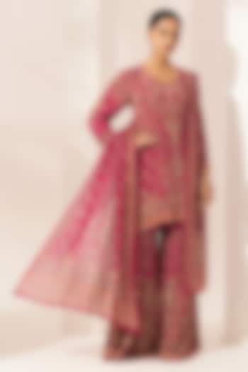 Fuchsia Bemberg Crepe Digital Printed Party Wear Sharara Set by NIRRAAMYAA at Pernia's Pop Up Shop