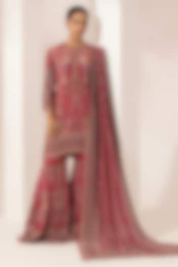 Fuchsia Bemberg Crepe Digital Printed Party Wear Sharara Set by NIRRAAMYAA at Pernia's Pop Up Shop