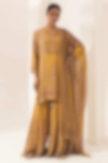 Mustard Bemberg Crepe Digital Printed Party Wear Sharara Set by NIRRAAMYAA at Pernia's Pop Up Shop