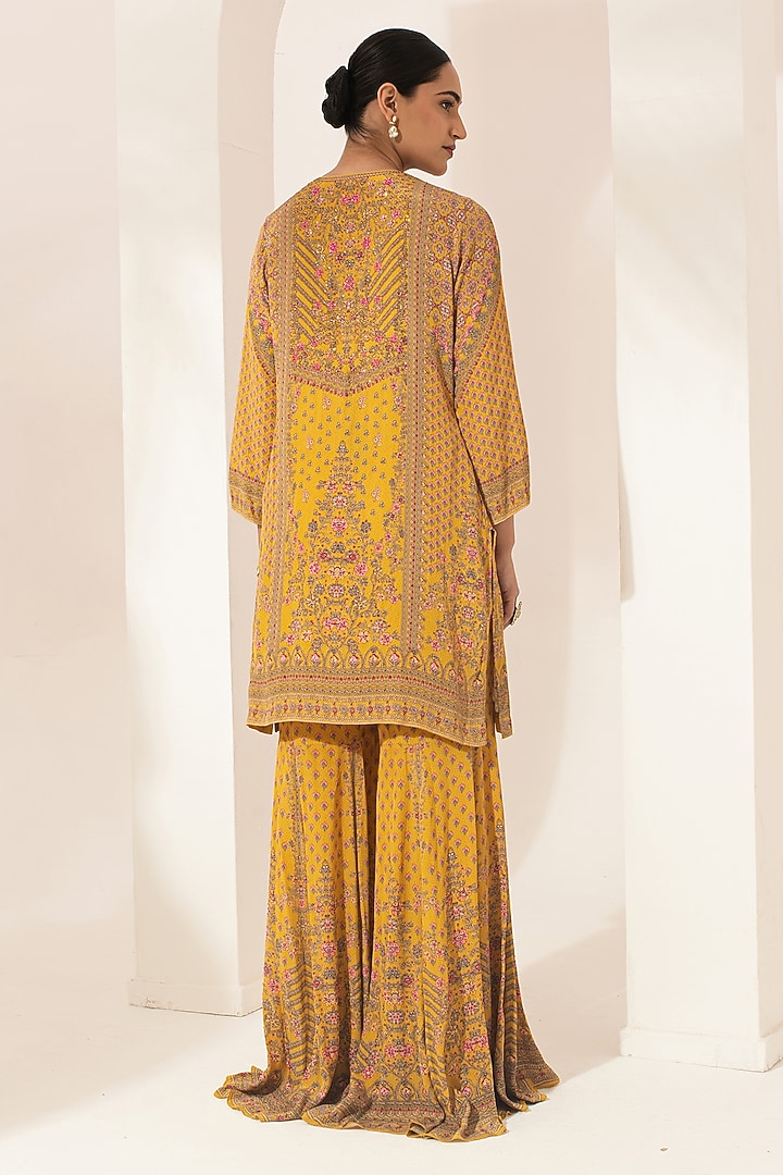 Mustard Bemberg Crepe Digital Printed Party Wear Sharara Set by NIRRAAMYAA at Pernia's Pop Up Shop