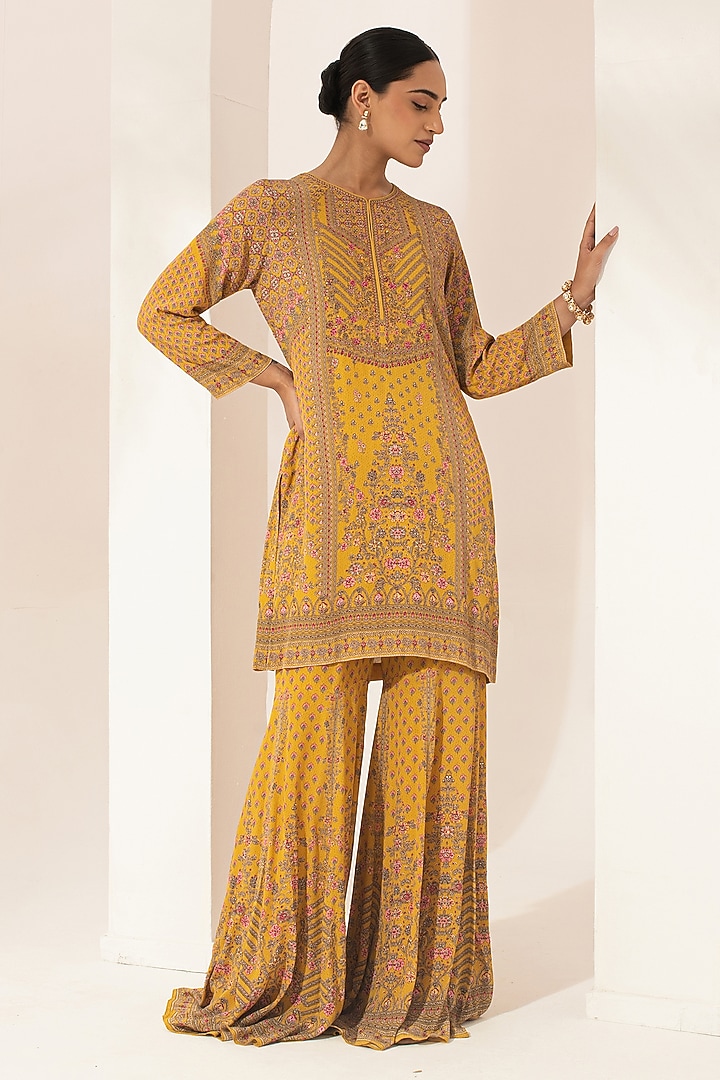 Mustard Bemberg Crepe Digital Printed Party Wear Sharara Set by NIRRAAMYAA at Pernia's Pop Up Shop