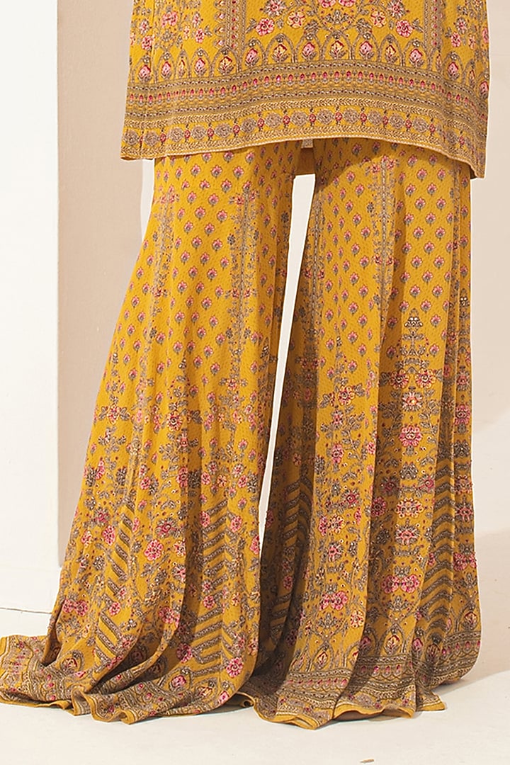 Mustard Bemberg Crepe Digital Printed Party Wear Sharara Set by NIRRAAMYAA at Pernia's Pop Up Shop