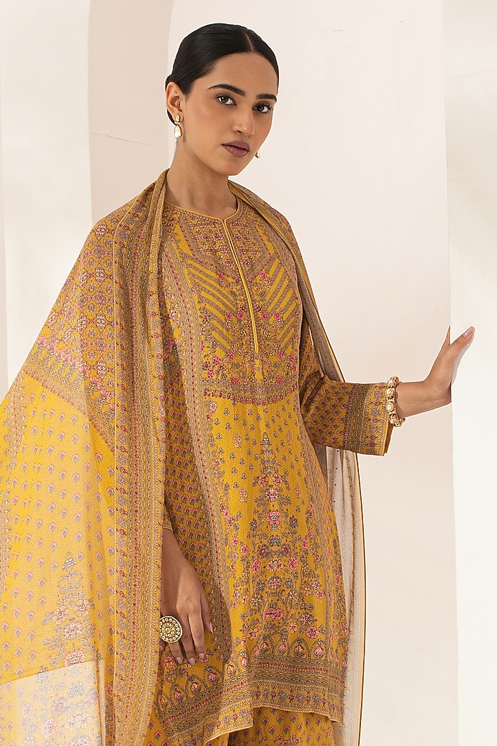 Mustard Bemberg Crepe Digital Printed Party Wear Sharara Set by NIRRAAMYAA at Pernia's Pop Up Shop