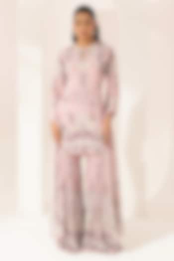 Peach Bemberg Crepe Digital Printed Party Wear Sharara Set by NIRRAAMYAA at Pernia's Pop Up Shop