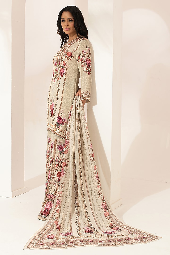 Beige Bemberg Crepe Digital Printed Party Wear Sharara Set by NIRRAAMYAA at Pernia's Pop Up Shop
