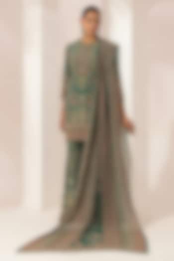 Teal Bemberg Crepe Digital Printed Party Wear Sharara Set by NIRRAAMYAA at Pernia's Pop Up Shop