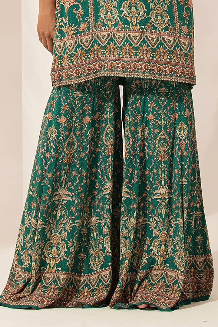 Teal Bemberg Crepe Digital Printed Party Wear Sharara Set by NIRRAAMYAA at Pernia's Pop Up Shop