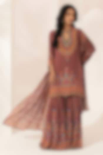 Wine Bemberg Crepe Digital Printed Party Wear Sharara Set by NIRRAAMYAA at Pernia's Pop Up Shop