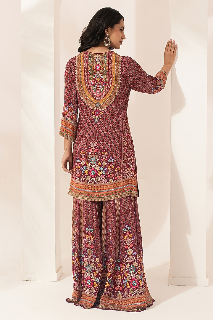 Wine Bemberg Crepe Digital Printed Party Wear Sharara Set by NIRRAAMYAA at Pernia's Pop Up Shop