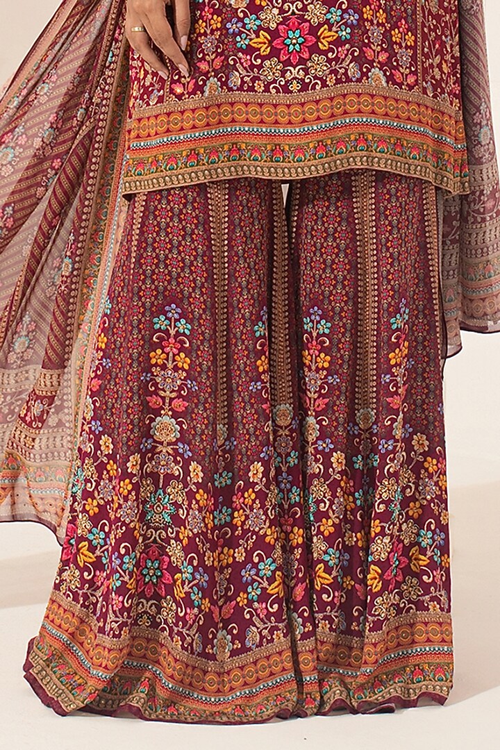 Wine Bemberg Crepe Digital Printed Party Wear Sharara Set by NIRRAAMYAA at Pernia's Pop Up Shop