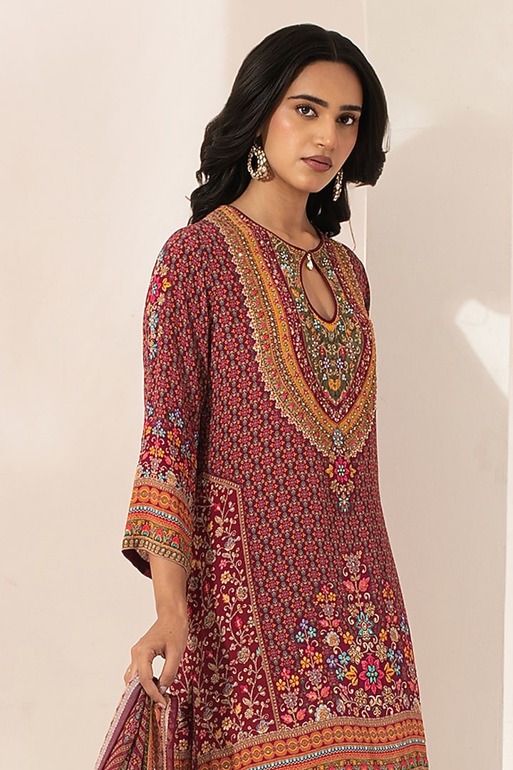 Wine Bemberg Crepe Digital Printed Party Wear Sharara Set by NIRRAAMYAA at Pernia's Pop Up Shop