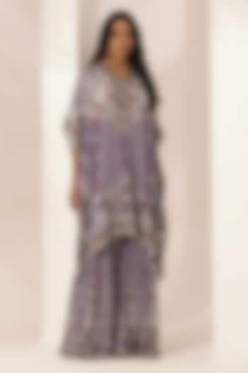 Lavender Bemberg Crepe Swarovski Embellished & Digital Printed Kurta Set by NIRRAAMYAA at Pernia's Pop Up Shop