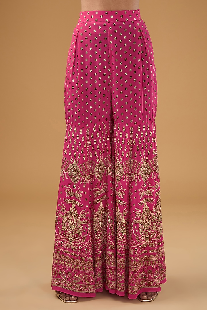 Fuchsia Bemberg Crepe Printed Party Wear Sharara Set by NIRRAAMYAA at Pernia's Pop Up Shop