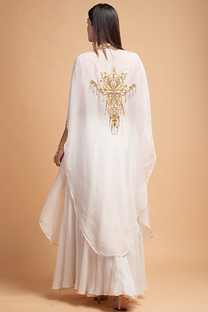 Ivory Georgette & Organza Digital Printed Wedding Lehenga Set by NIRRAAMYAA at Pernia's Pop Up Shop