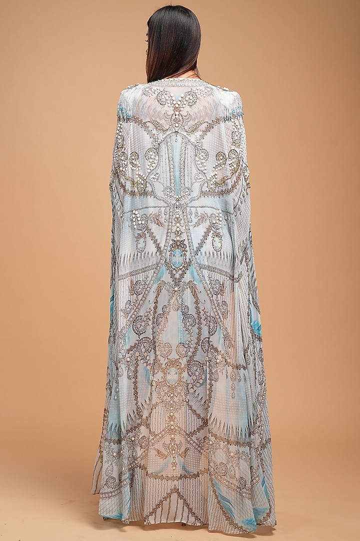 Aqua Bemberg Crepe Digital Printed Jumpsuit by NIRRAAMYAA at Pernia's Pop Up Shop