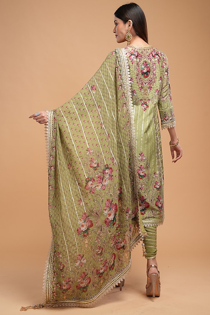 Pale Green Chanderi Digital Printed Kurta Set by NIRRAAMYAA at Pernia's Pop Up Shop