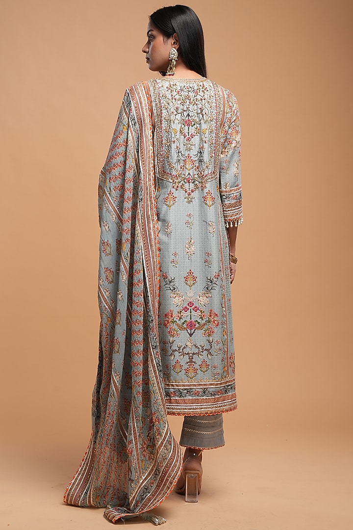 Pale Mint Chanderi Digital Printed Kurta Set by NIRRAAMYAA at Pernia's Pop Up Shop