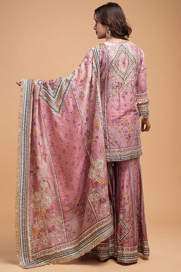 Pale Pink Chanderi Digital Printed Wedding Sharara Set by NIRRAAMYAA at Pernia's Pop Up Shop