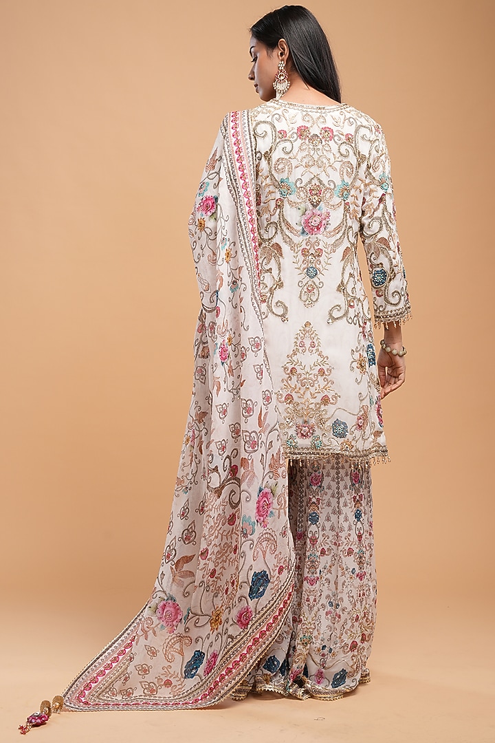 Ivory Georgette Digital Printed Wedding Sharara Set by NIRRAAMYAA at Pernia's Pop Up Shop