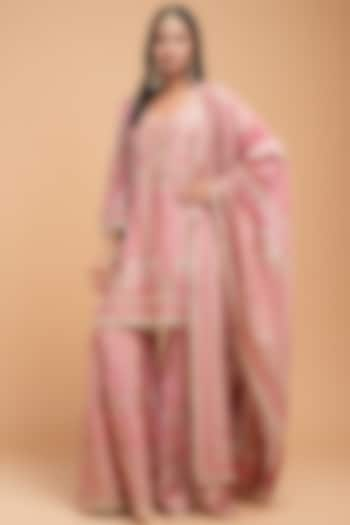 Pale Pink Chanderi Digital Printed Sharara Set by NIRRAAMYAA at Pernia's Pop Up Shop