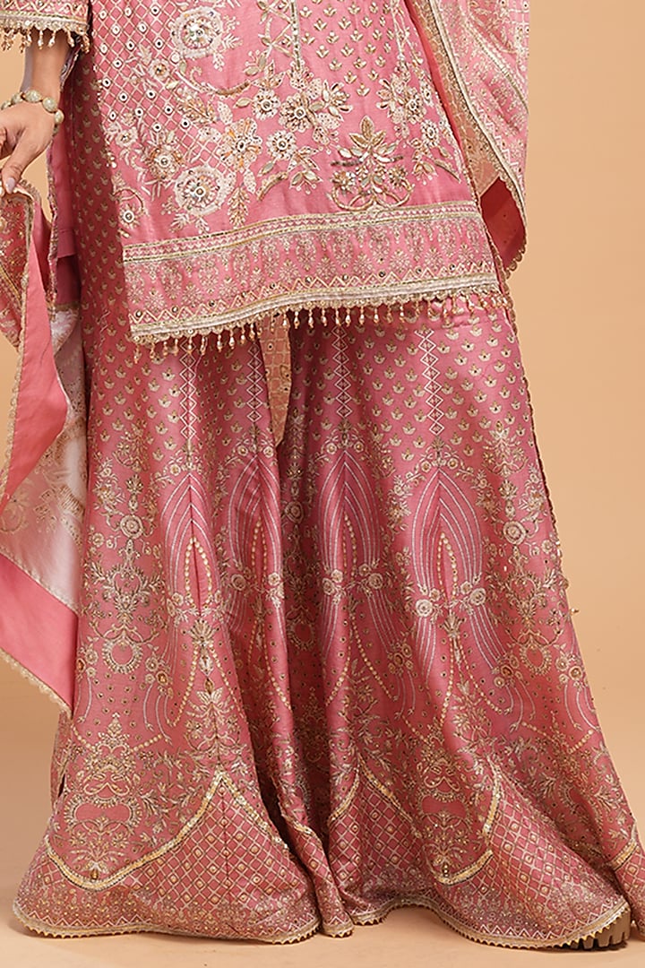 Pale Pink Chanderi Digital Printed Wedding Sharara Set by NIRRAAMYAA at Pernia's Pop Up Shop