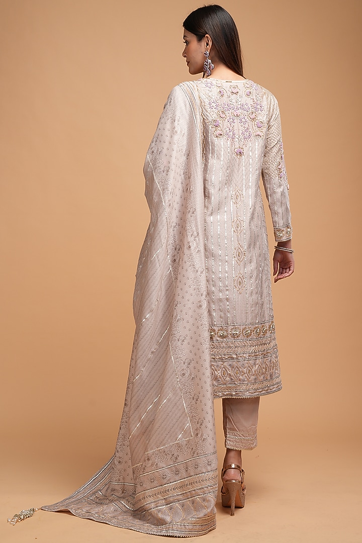 Beige Chanderi Digital Printed Kurta Set by NIRRAAMYAA at Pernia's Pop Up Shop