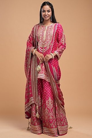 Fuchsia Chanderi Digital Printed Sharara Set by NIRRAAMYAA