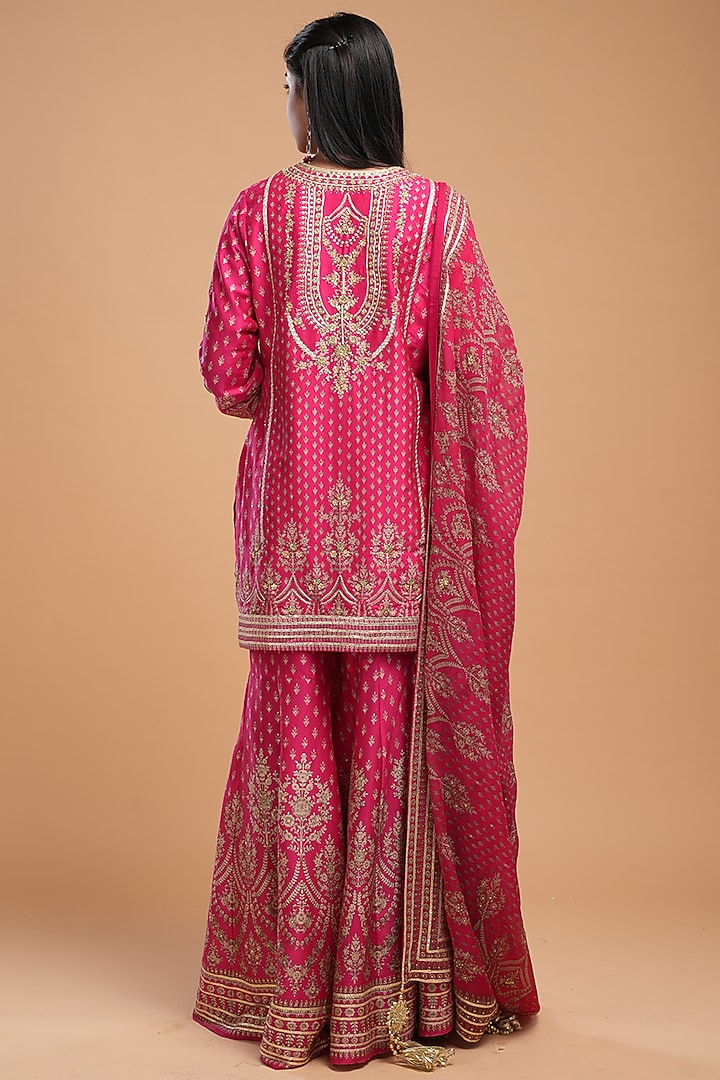 Fuchsia Chanderi Digital Printed Wedding Sharara Set by NIRRAAMYAA at Pernia's Pop Up Shop