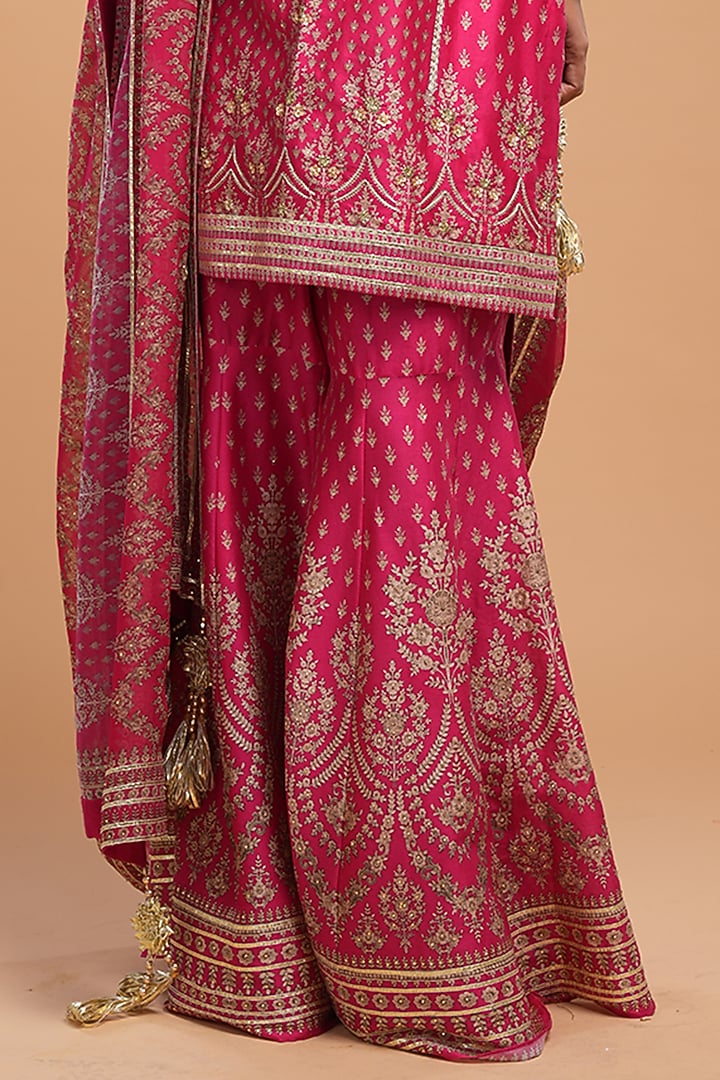 Fuchsia Chanderi Digital Printed Wedding Sharara Set by NIRRAAMYAA at Pernia's Pop Up Shop
