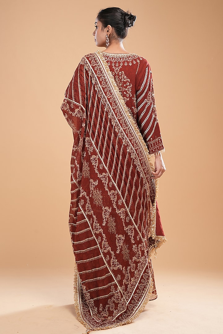 Maroon Georgette Digital Printed & Gota Hand Embroidered Wedding Sharara Set by NIRRAAMYAA at Pernia's Pop Up Shop