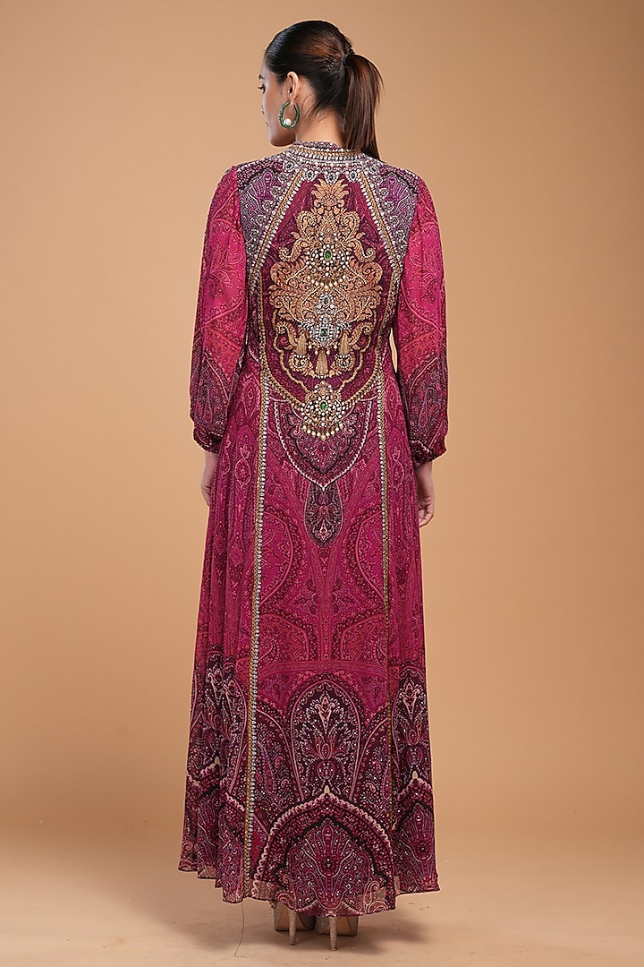 Wine Georgette Digital Printed & Embroidered Kaftan by NIRRAAMYAA at Pernia's Pop Up Shop
