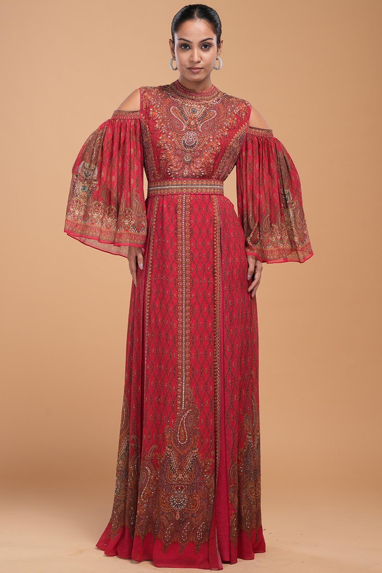 RFSS1351 - Pure Georgette Printed Kaftan With Embroidery. Comes With Sharara.