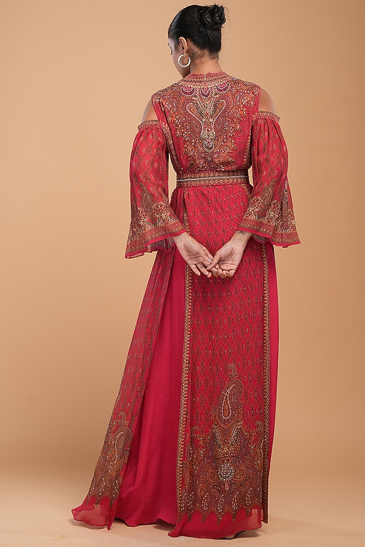 Fuschia Georgette Digital Printed & Kaftan With Belt by NIRRAAMYAA at Pernia's Pop Up Shop