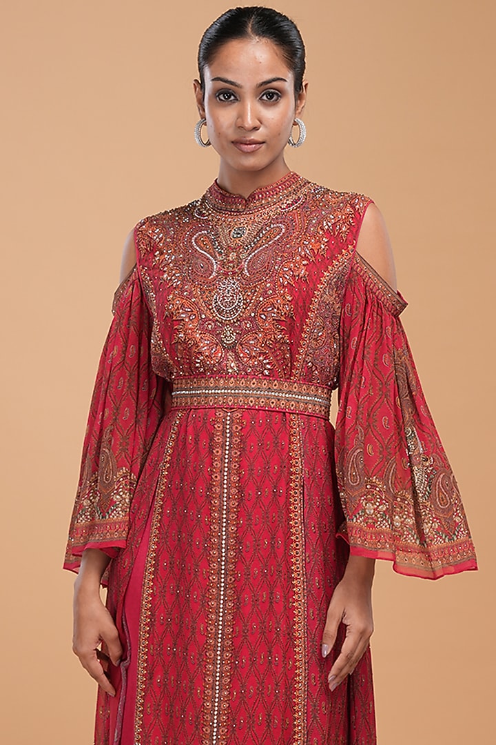 Fuschia Georgette Digital Printed & Kaftan With Belt by NIRRAAMYAA at Pernia's Pop Up Shop