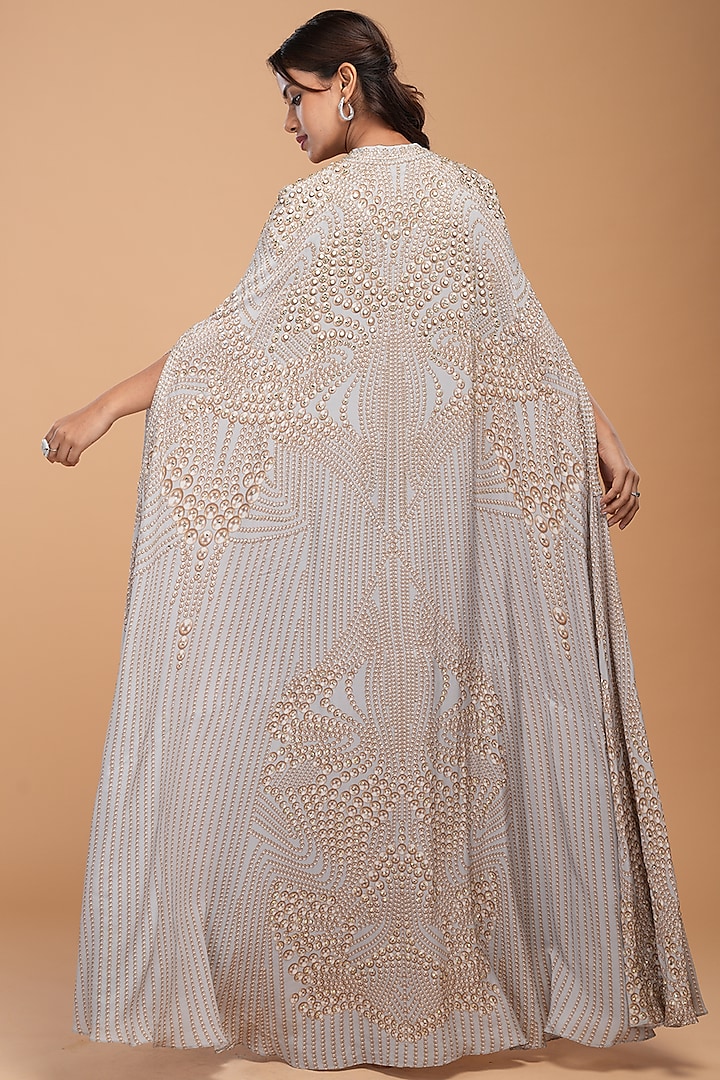 Silver Crepe Digital Printed Cape by NIRRAAMYAA at Pernia's Pop Up Shop