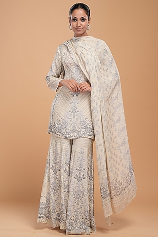 Beirge Crepe Digital Printed Sharara Set by NIRRAAMYAA