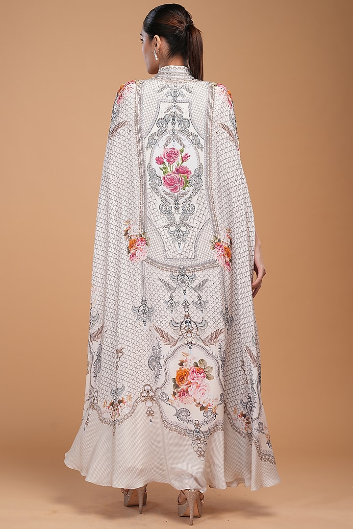 White Crepe Digital Printed Cape Kaftan by NIRRAAMYAA at Pernia's Pop Up Shop
