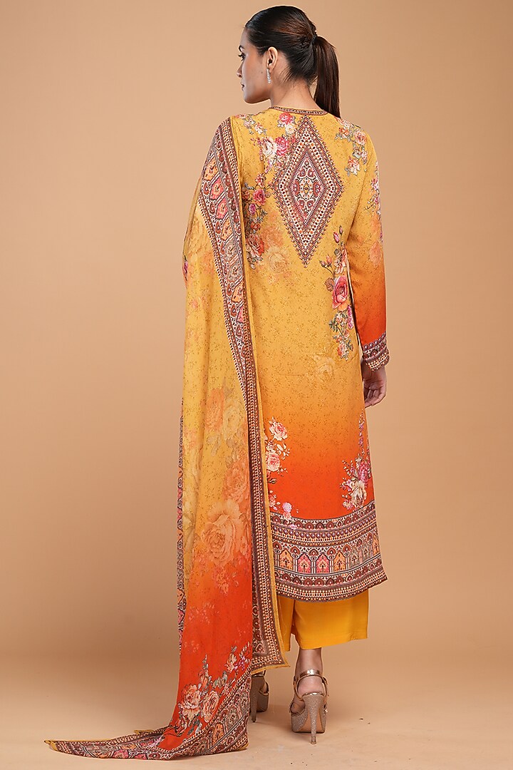 Mustard Red Georgette Digital Printed Kurta Set by NIRRAAMYAA at Pernia's Pop Up Shop